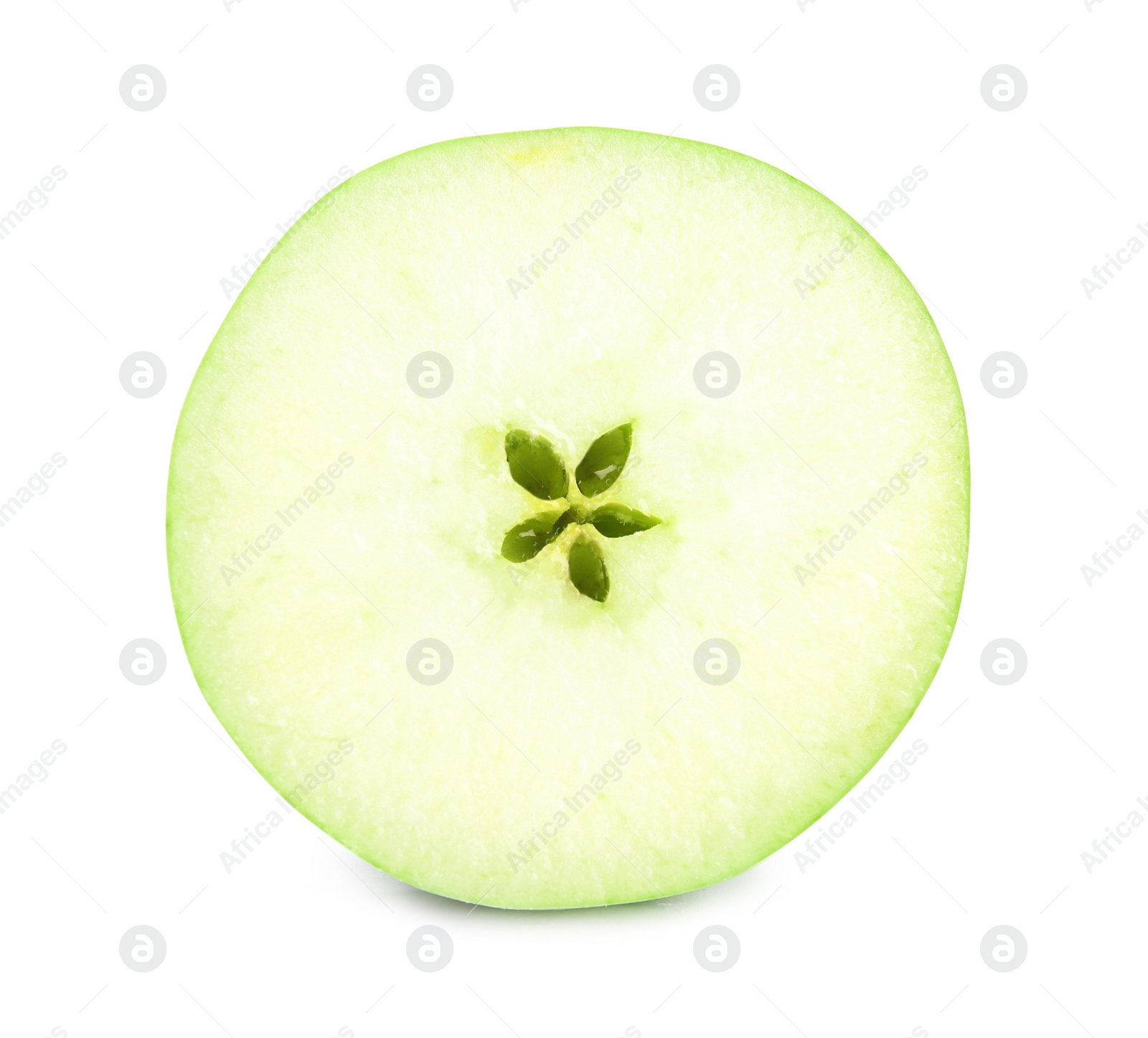 Photo of Half of fresh green apple on white background