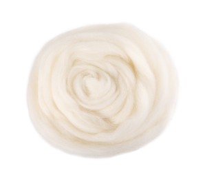 One felting wool isolated on white, top view