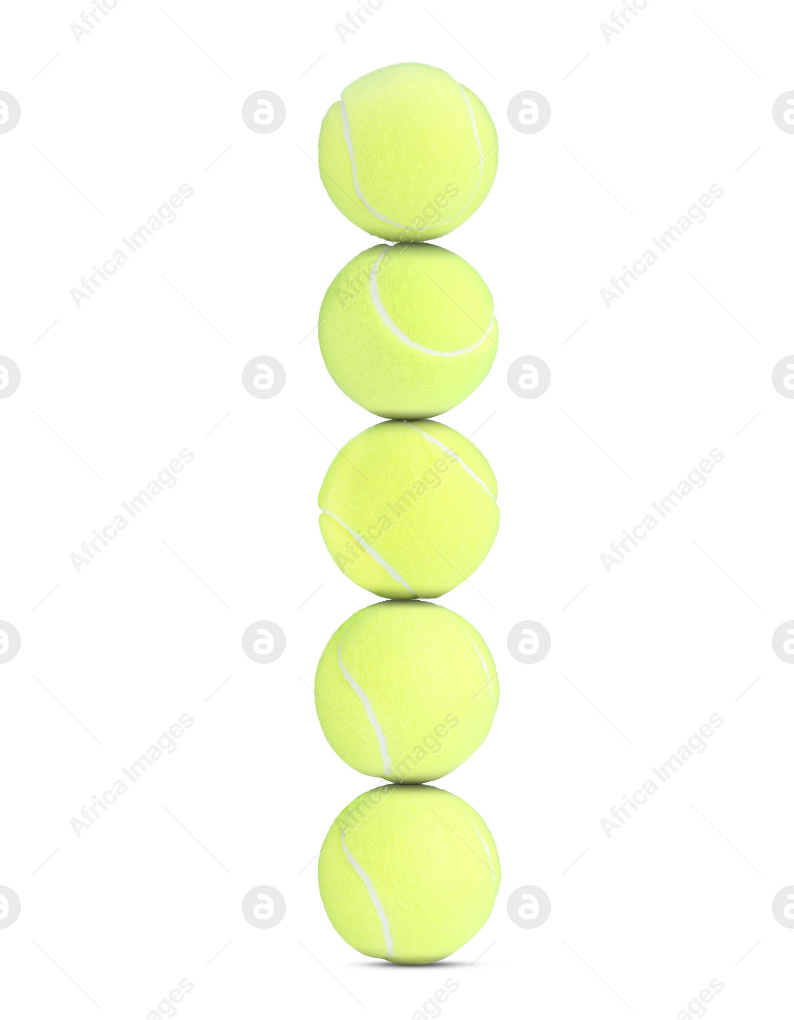 Image of Stack of tennis balls on white background