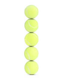 Image of Stack of tennis balls on white background