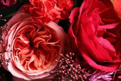 Photo of Beautiful bouquet of fresh flowers as background
