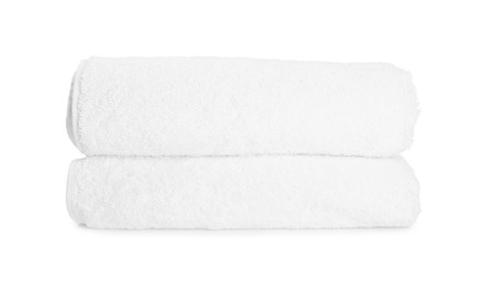 Photo of Two folded terry towels isolated on white