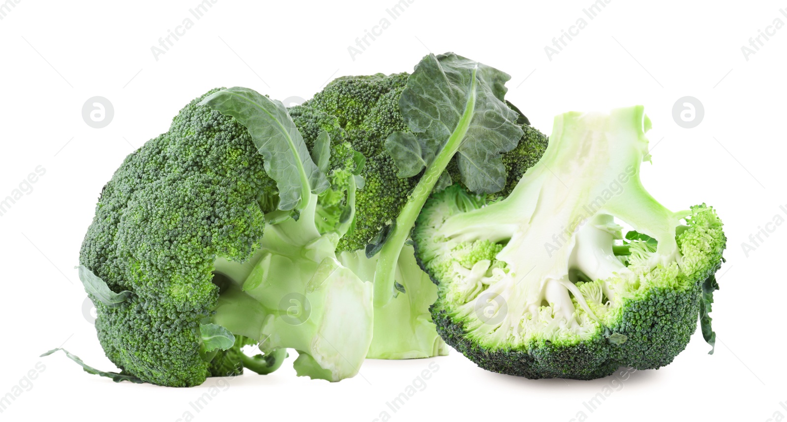 Image of Fresh green broccoli on white background. Banner design