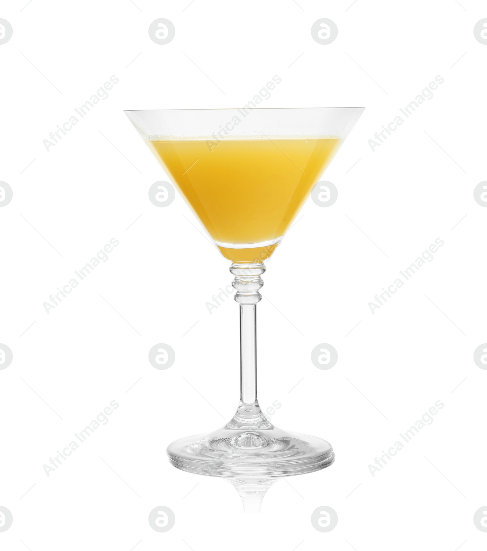 Photo of Glass of martini cocktail on white background