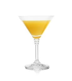 Photo of Glass of martini cocktail on white background