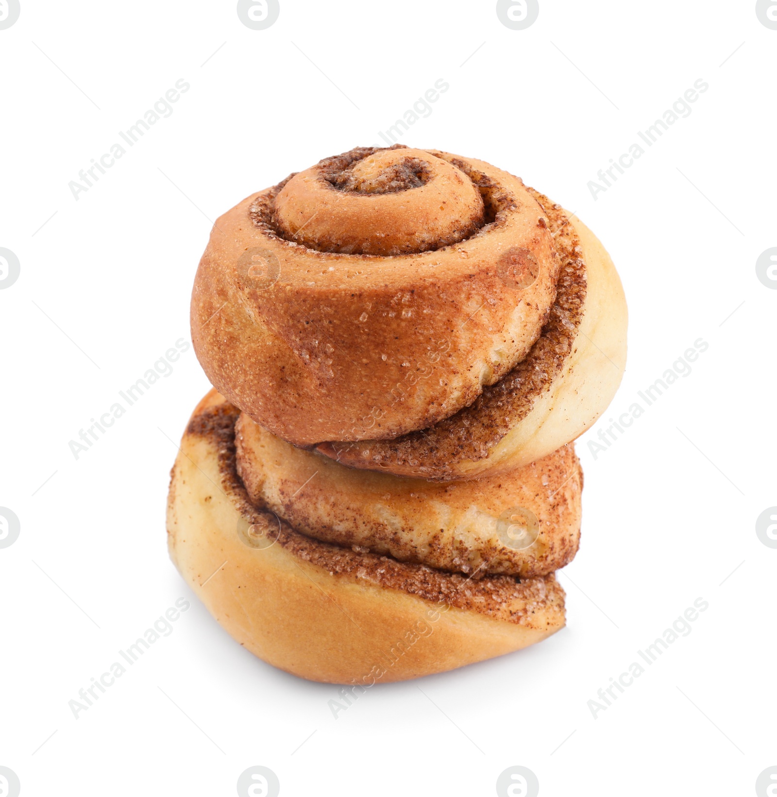 Photo of Fresh tasty cinnamon rolls isolated on white