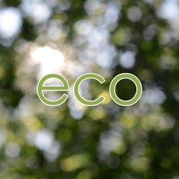 Image of Word ECO on blurred green background. Bokeh effect