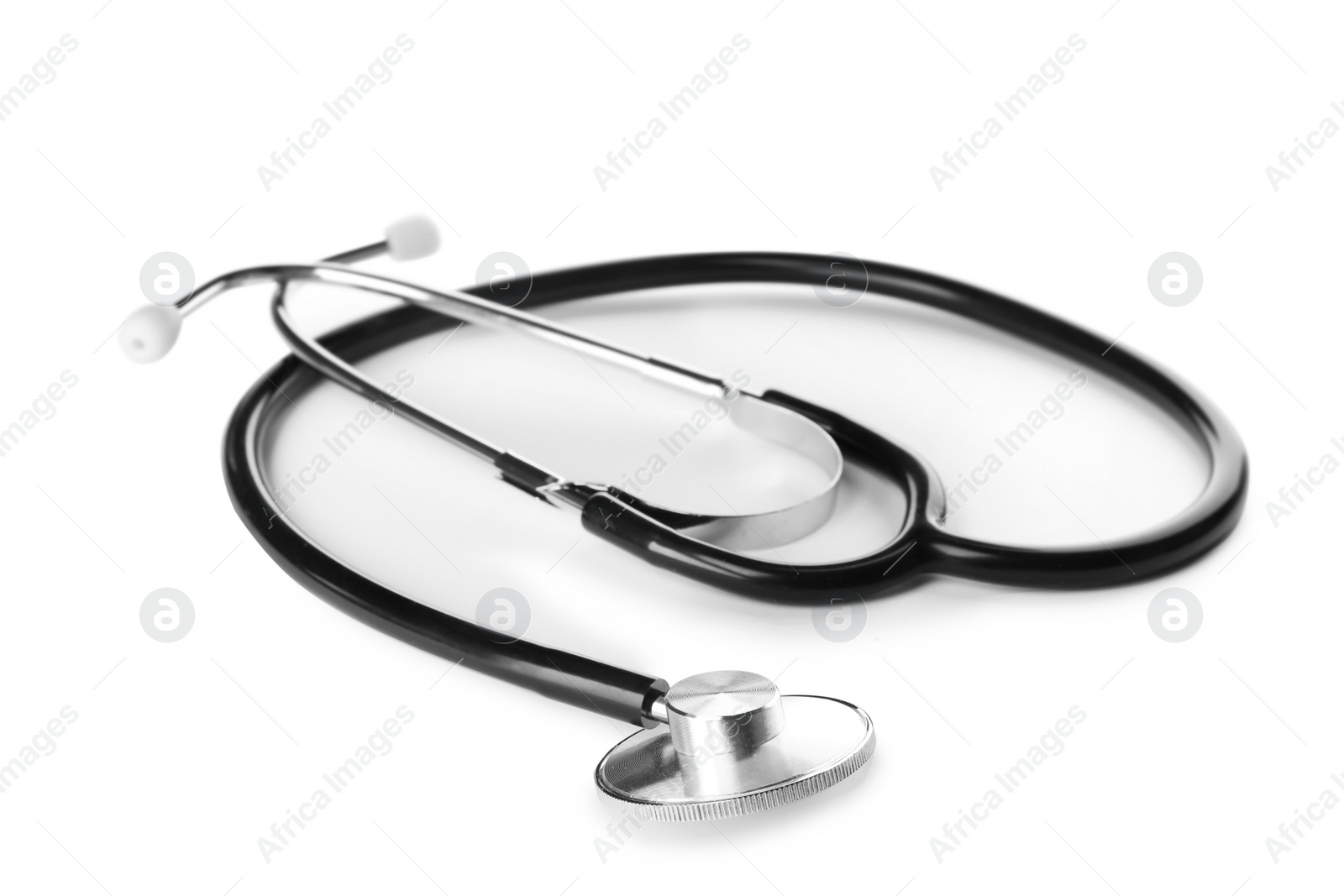 Photo of Stethoscope on white background. Medical object