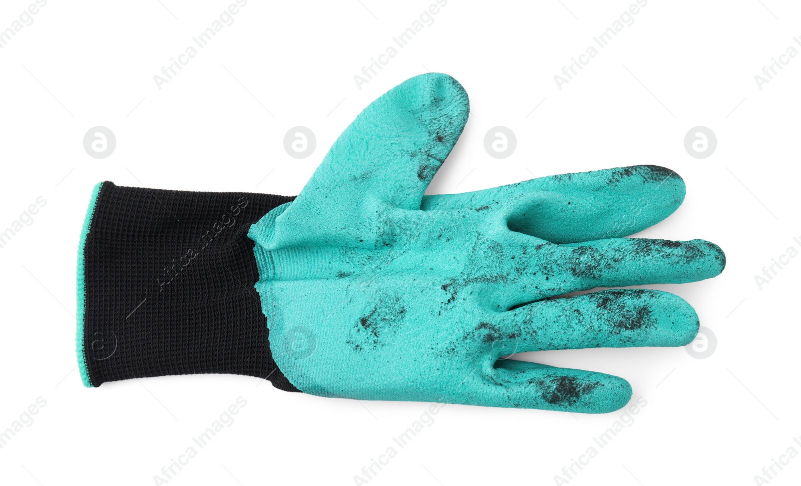 Photo of One claw gardening glove isolated on white, top view