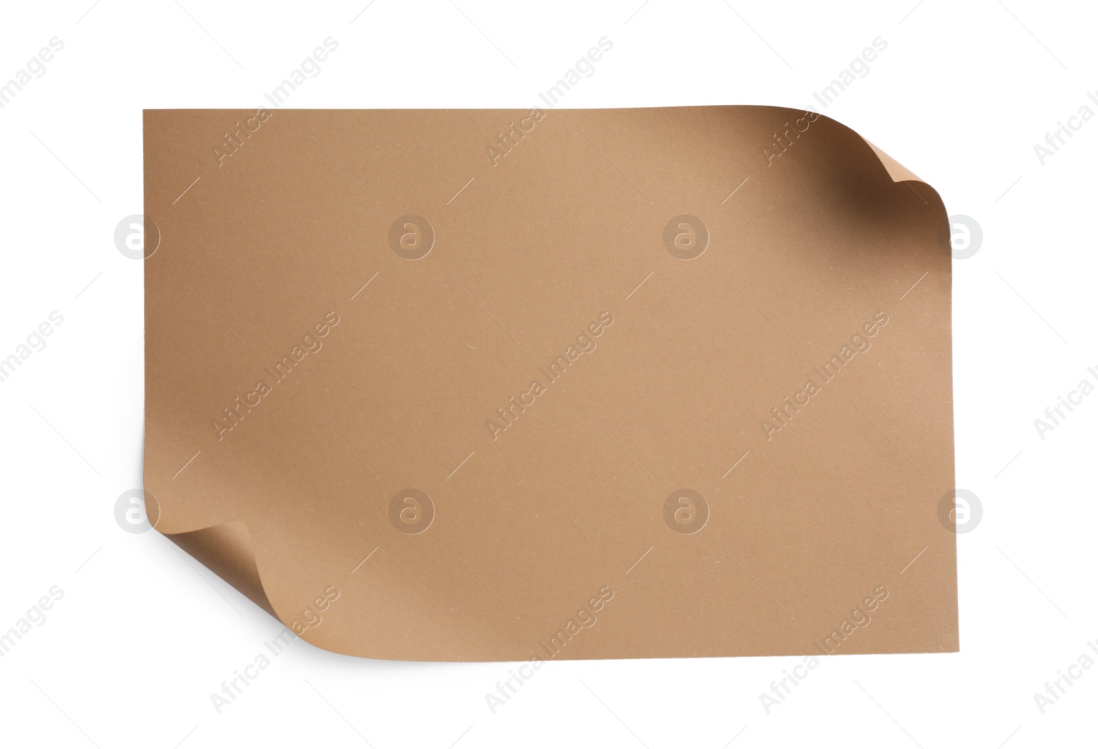 Photo of Sheet of brown paper on white background, top view