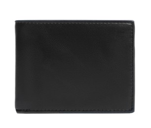 Photo of Stylish black leather wallet isolated on white