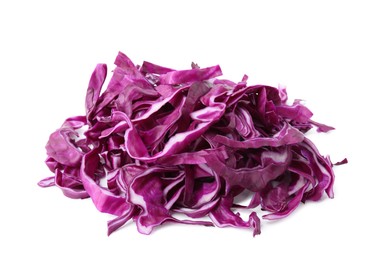 Photo of Pile of shredded red cabbage isolated on white