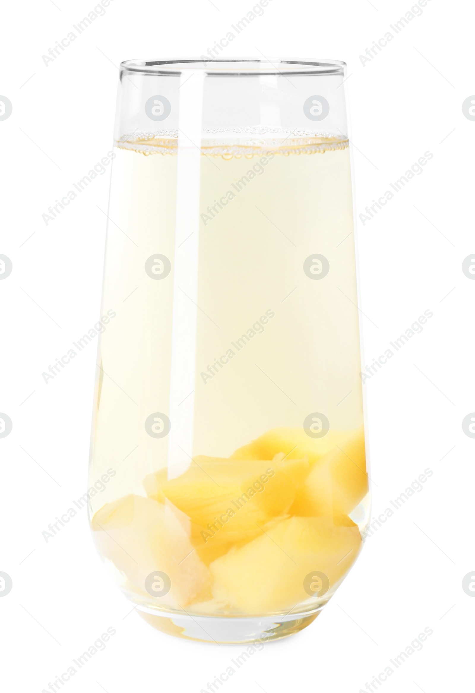 Photo of Delicious quince drink in glass isolated on white