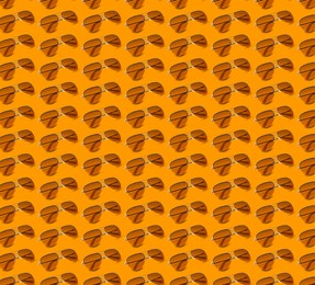 Image of Many stylish sunglasses on orange background. Seamless pattern design