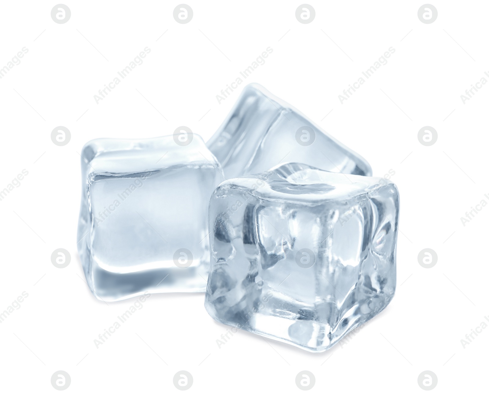 Photo of Crystal clear ice cubes on white background