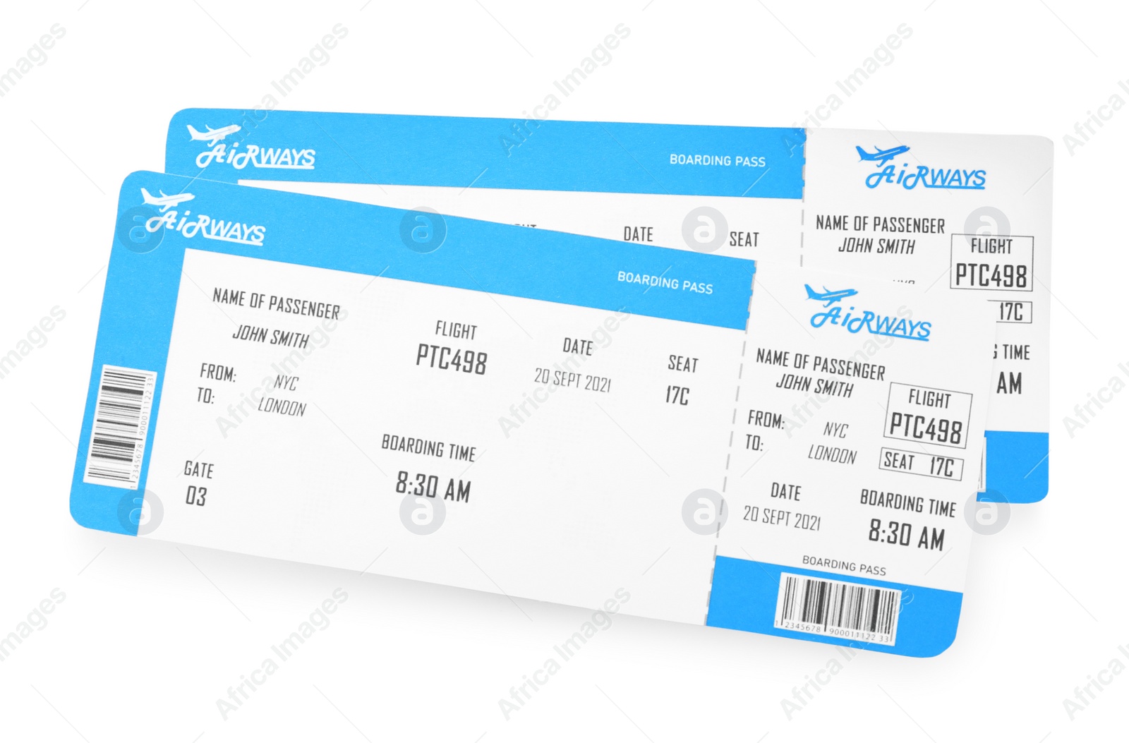 Photo of Tickets isolated on white, top view. Travel agency concept