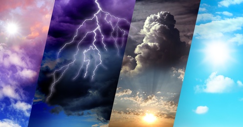 Image of Photos of sky in collage, banner design. Different weather. Banner design