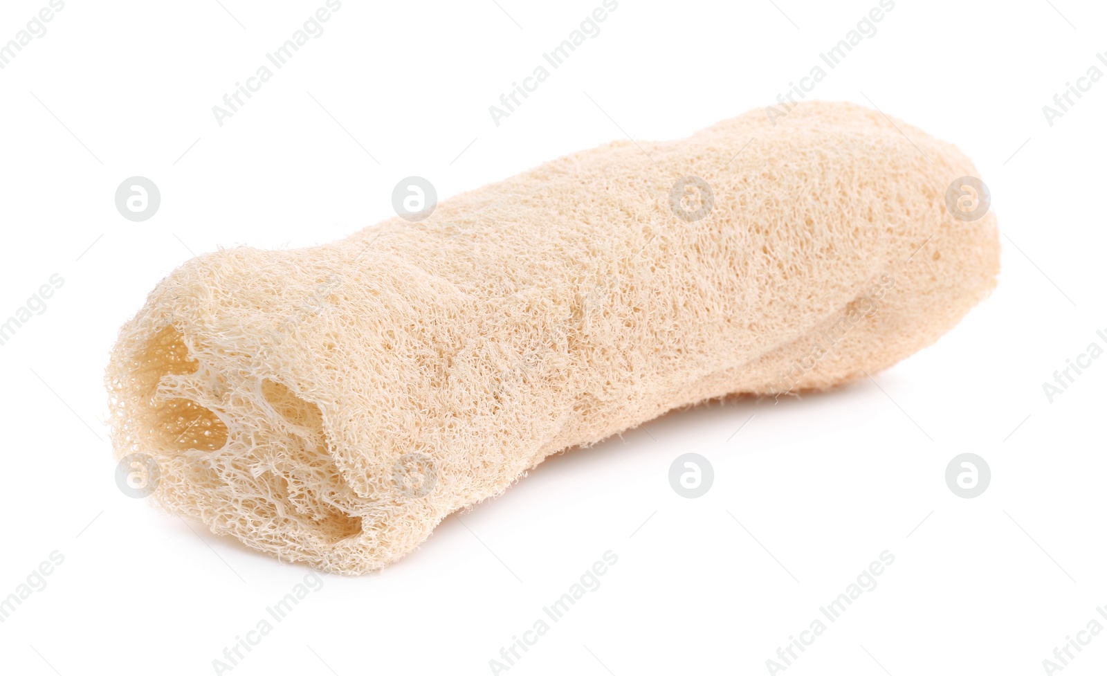 Photo of Loofah sponge isolated on white. Personal hygiene product