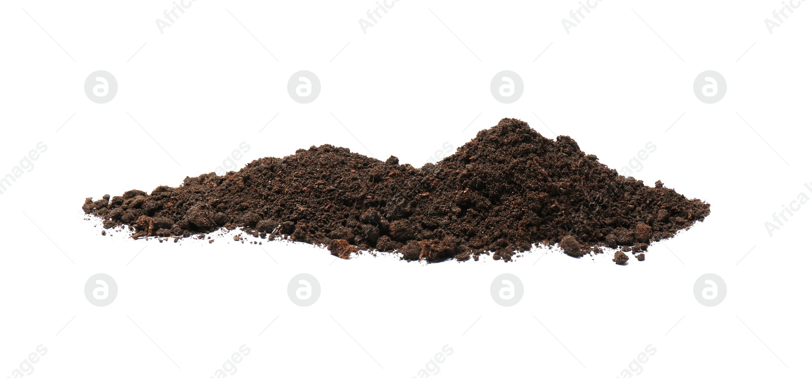 Photo of Pile of soil on white background. Fertile ground