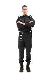 Male security guard in uniform on white background