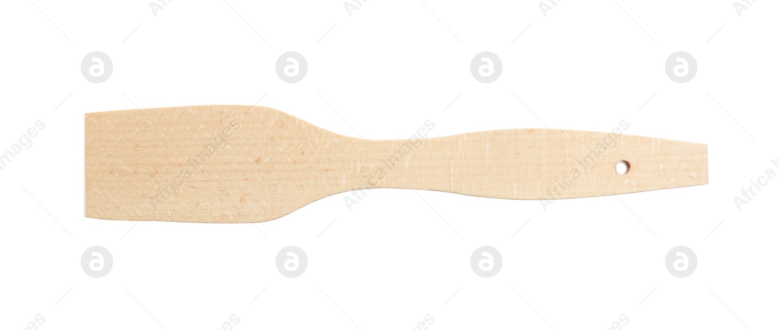 Photo of Wooden spatula isolated on white, top view. Cooking utensil