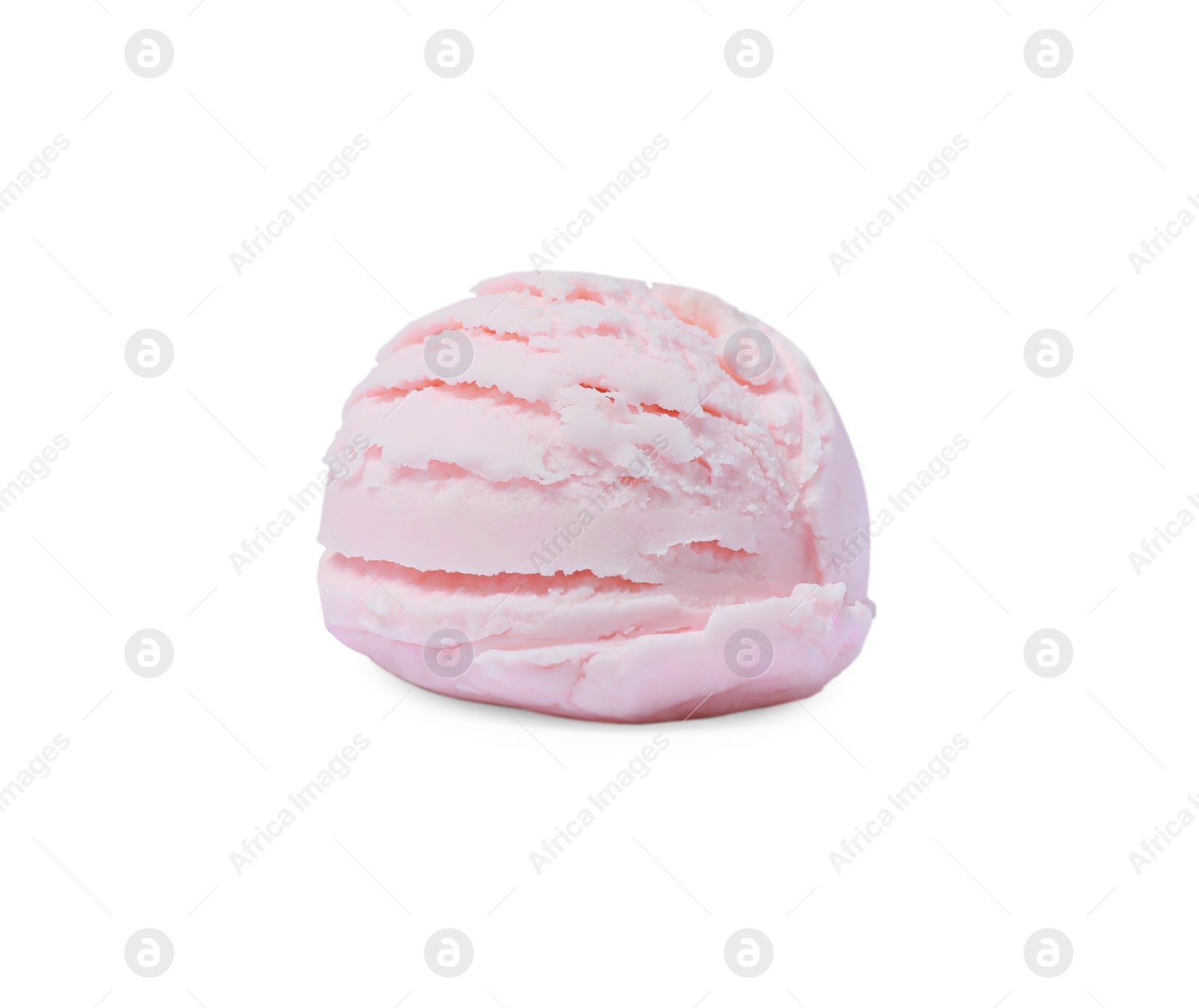 Photo of Scoop of tasty pink ice cream isolated on white