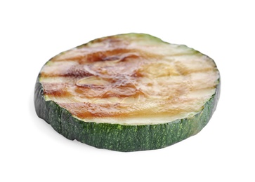 Photo of Delicious grilled zucchini slice on white background