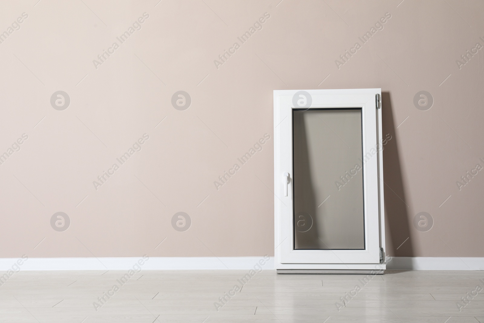 Photo of Modern single casement window near beige wall indoors, space for text