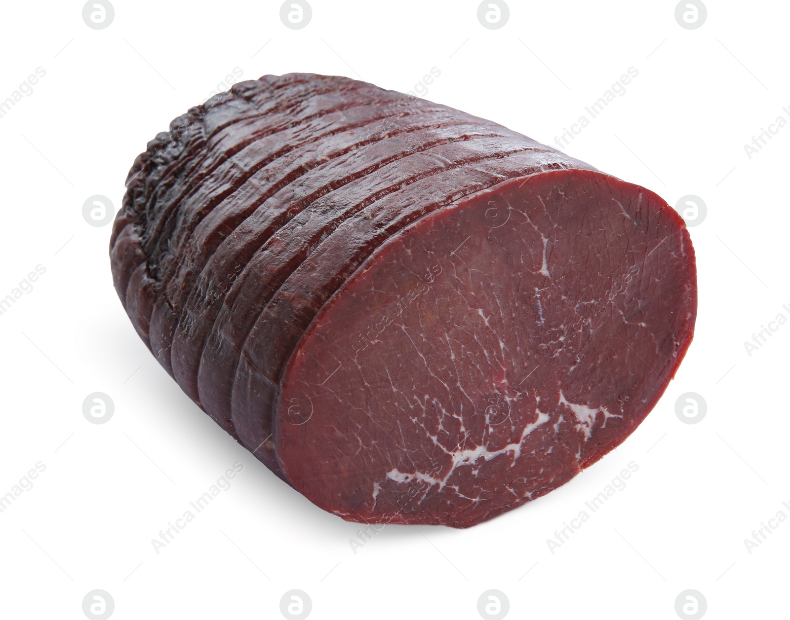 Photo of Tasty fresh dry bresaola isolated on white