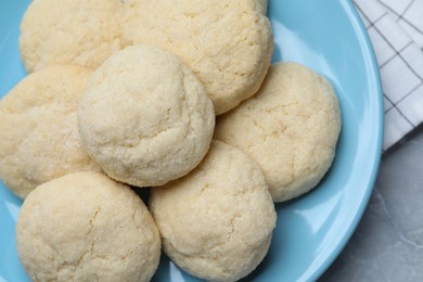 Photo of Delicious sugar cookies on light grey table, top view