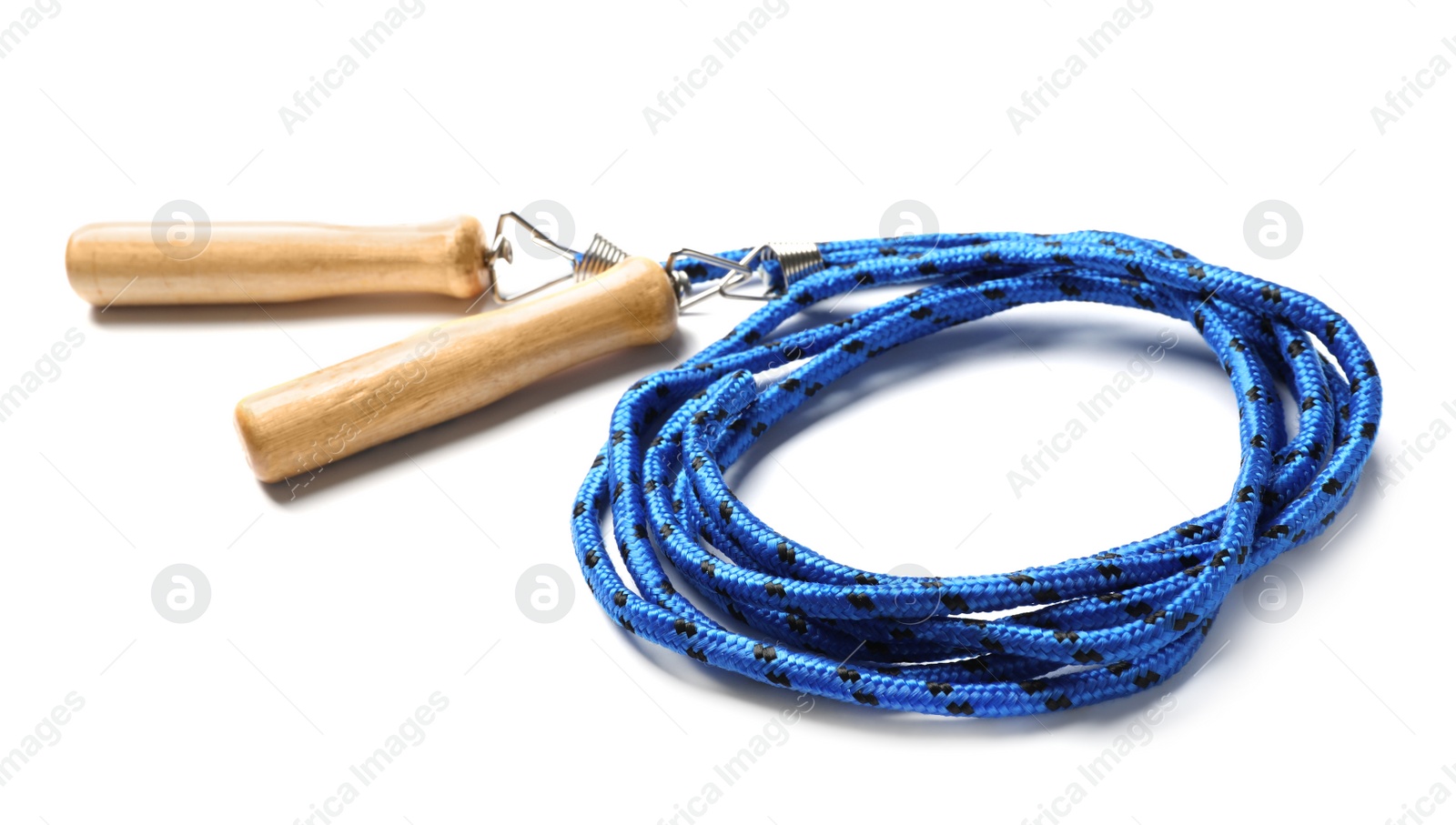 Photo of Jump rope on white background. Sports equipment