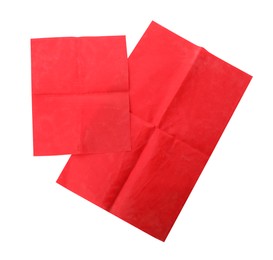 Photo of Red reusable beeswax food wraps on white background, top view
