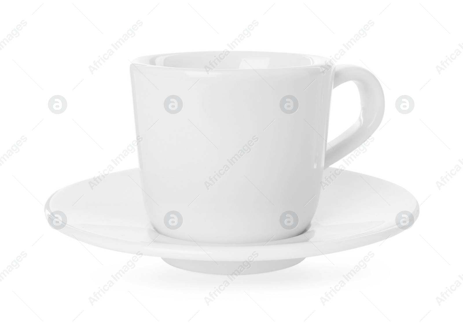 Photo of Ceramic cup with saucer isolated on white