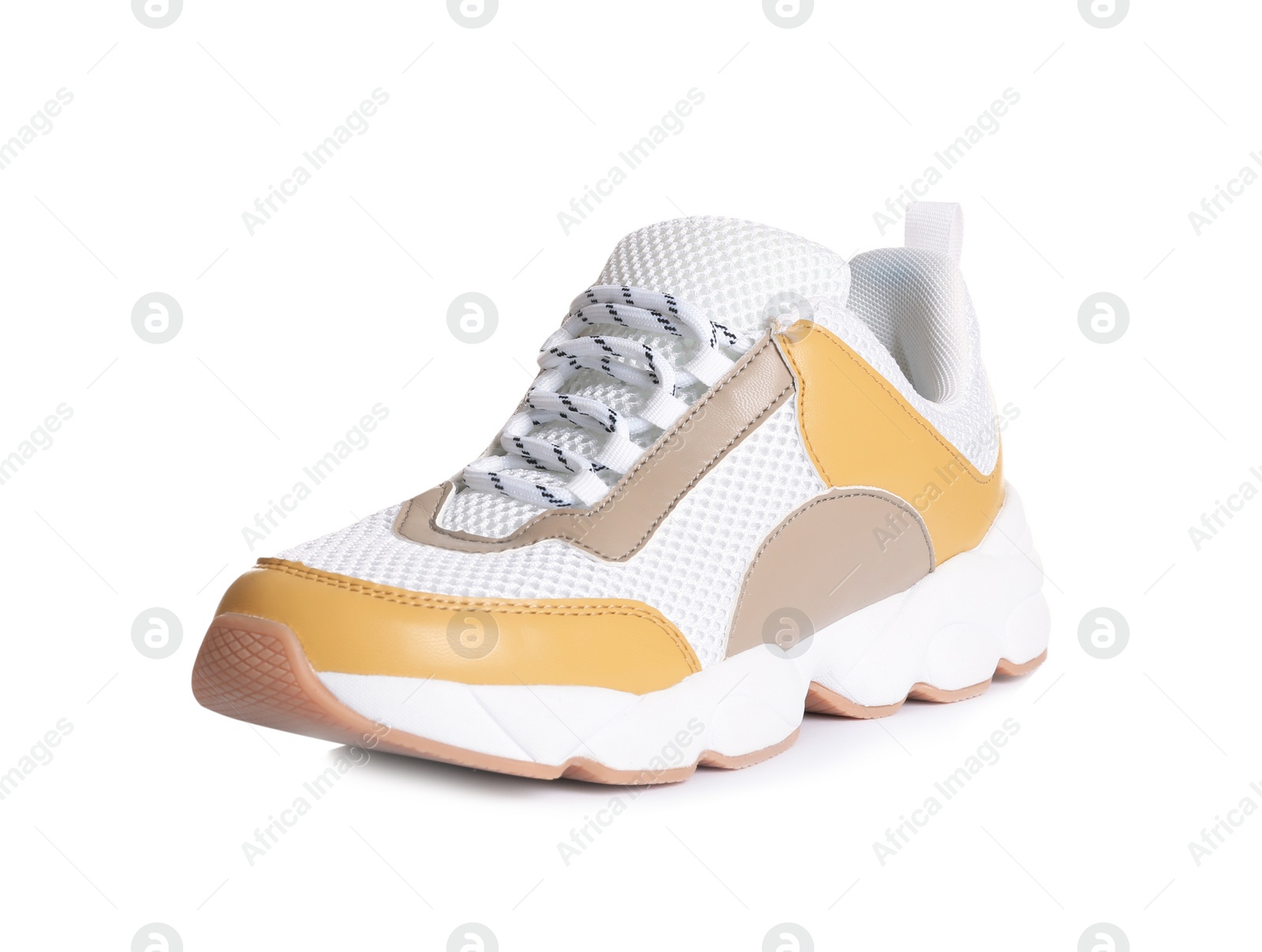 Photo of Comfortable modern sports shoe on white background