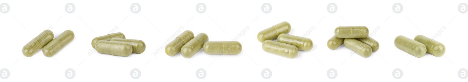 Image of Collage of vitamin pills isolated on white