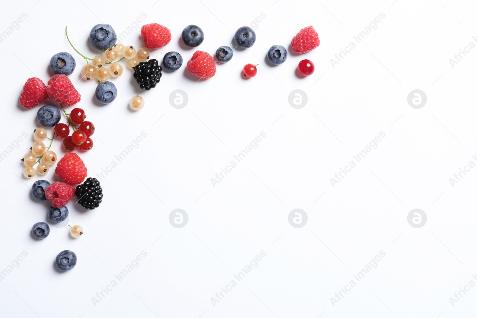 Photo of Raspberries and different berries on white background