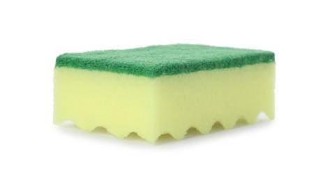 Yellow cleaning sponge with abrasive green scourer isolated on white