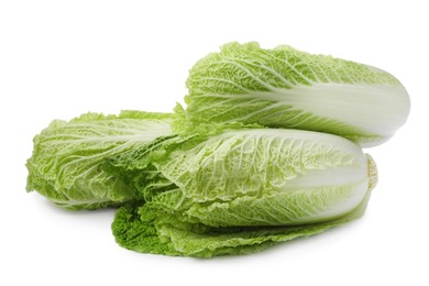 Photo of Fresh tasty Chinese cabbages on white background