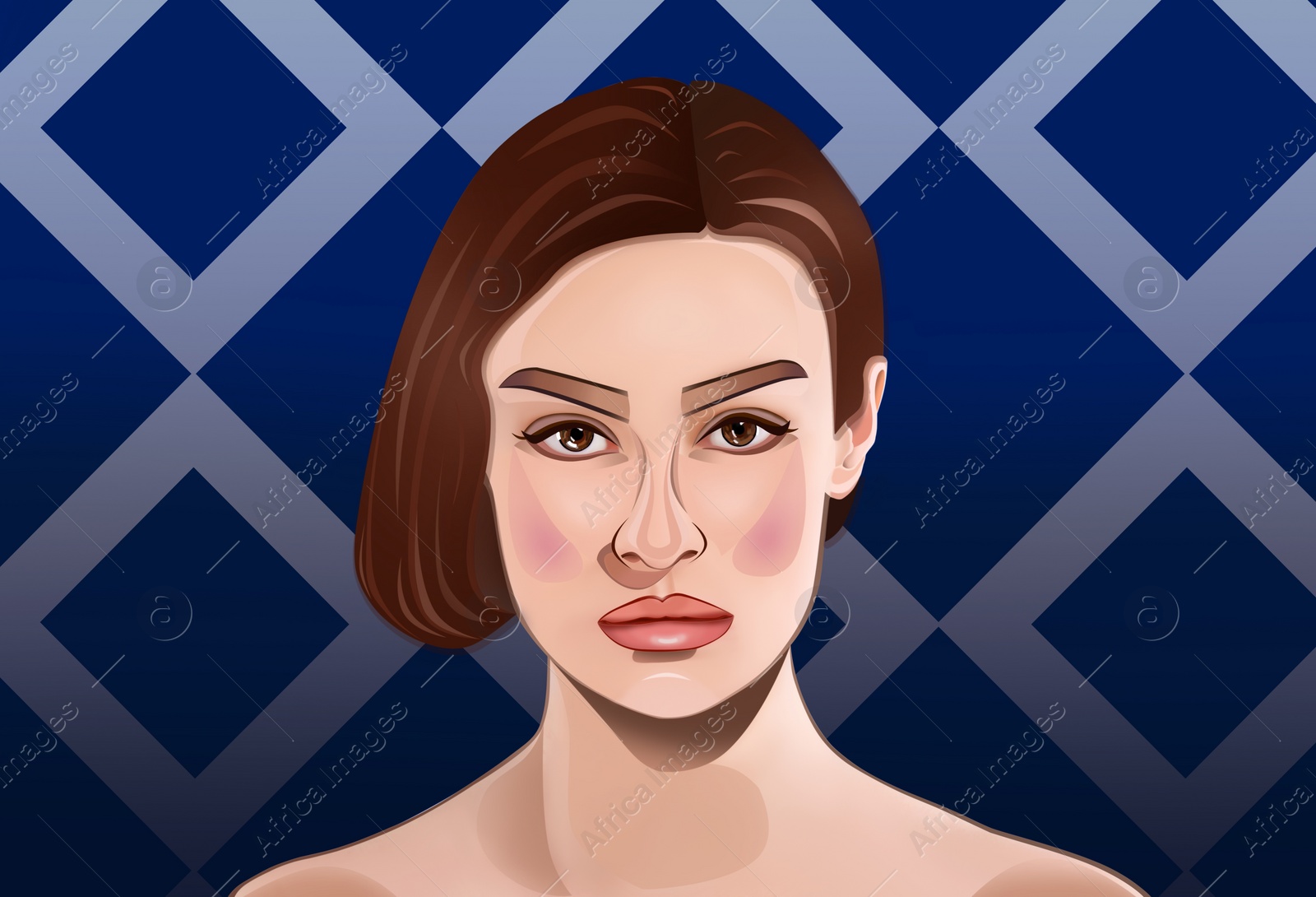 Illustration of  beautiful young model on color background. Contemporary art 