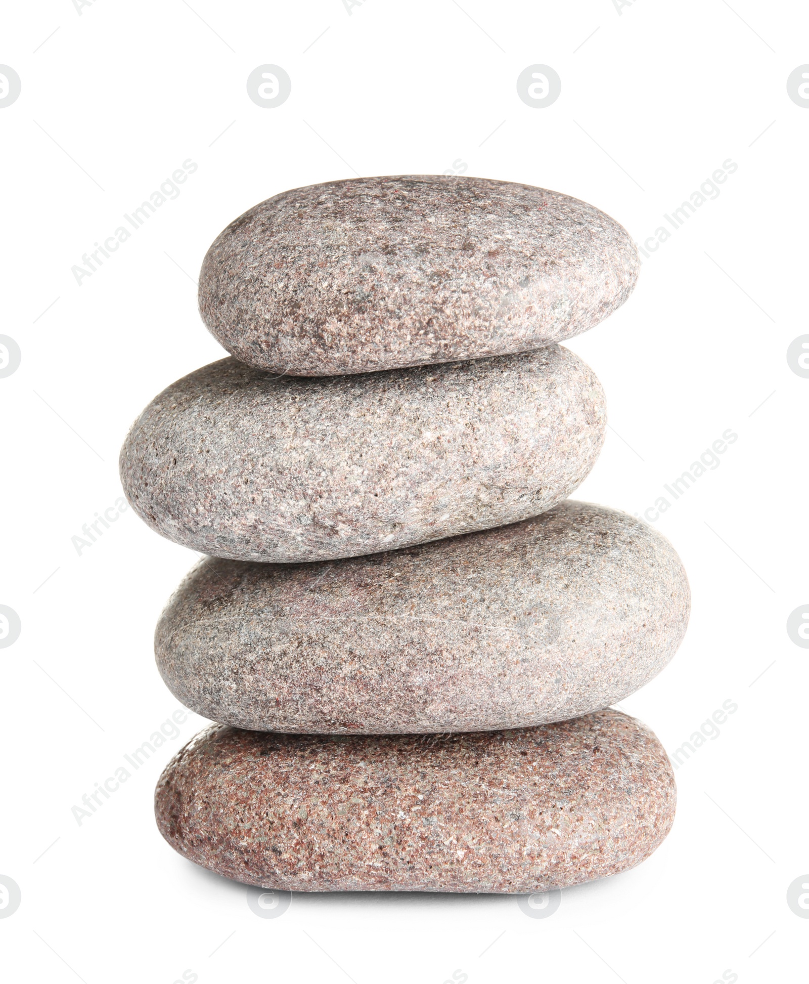 Photo of Stack of zen spa stones on white background