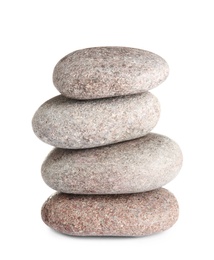 Stack of zen spa stones on white background