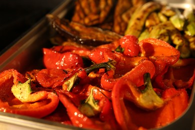 Pile of delicious grilled vegetables, closeup view