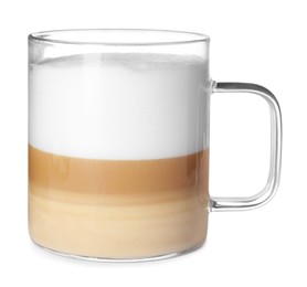 Glass cup of delicious latte macchiato isolated on white