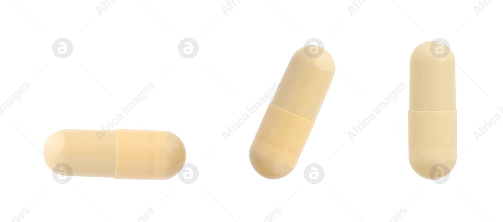 Image of Collage of vitamin pills isolated on white