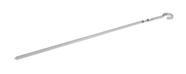 Photo of Metal skewer on white background. Barbecue utensil