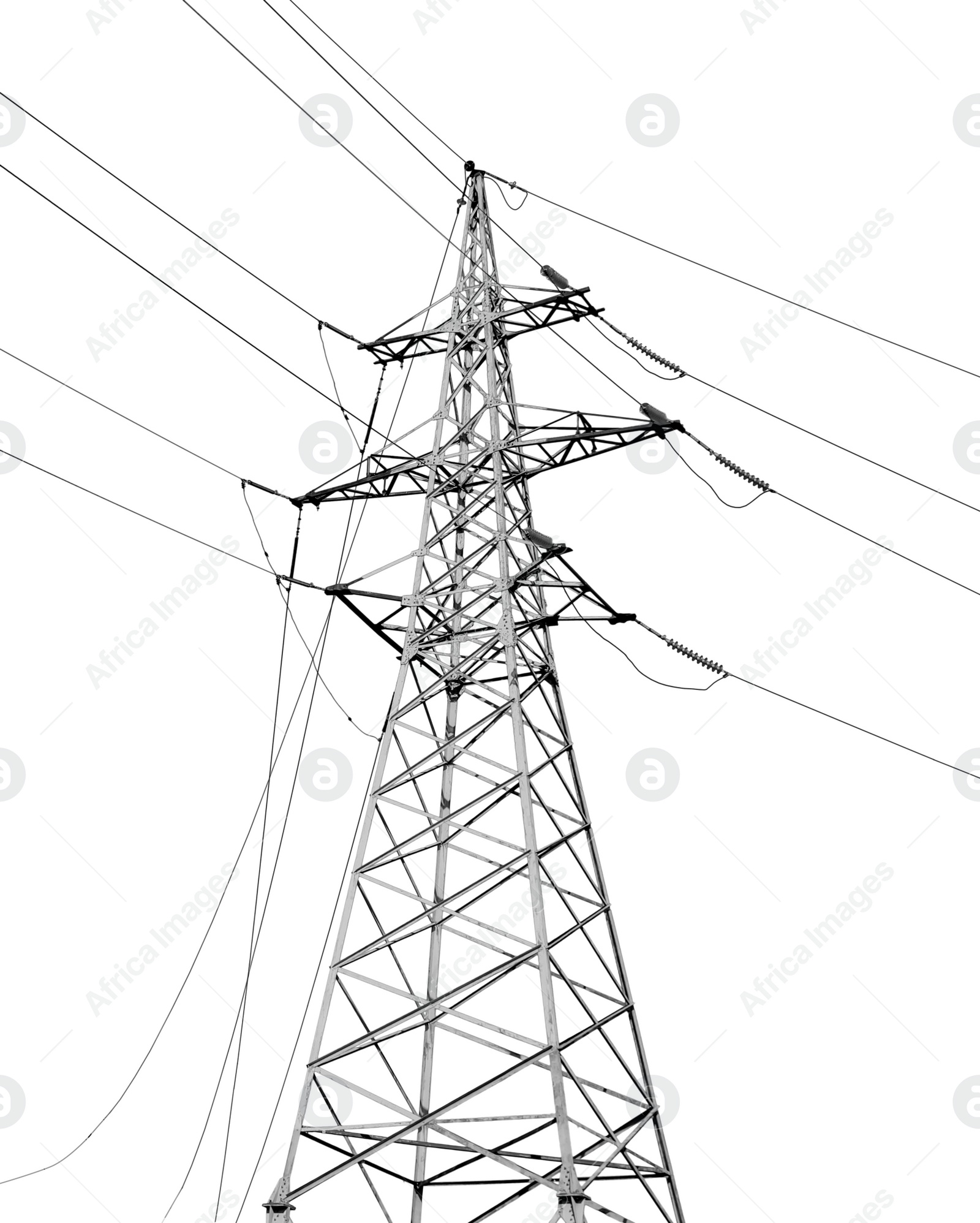 Image of High voltage tower isolated on white. Electric power transmission