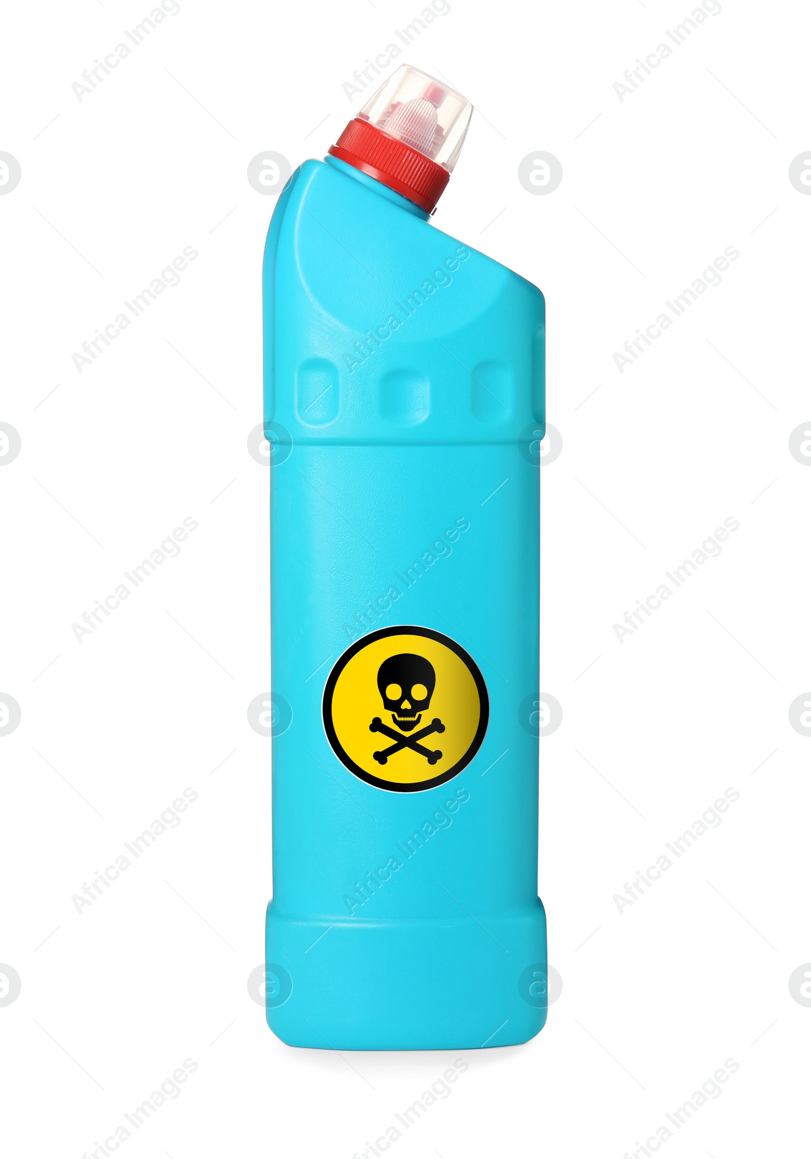 Image of Bottle of toxic household chemical with warning sign on white background