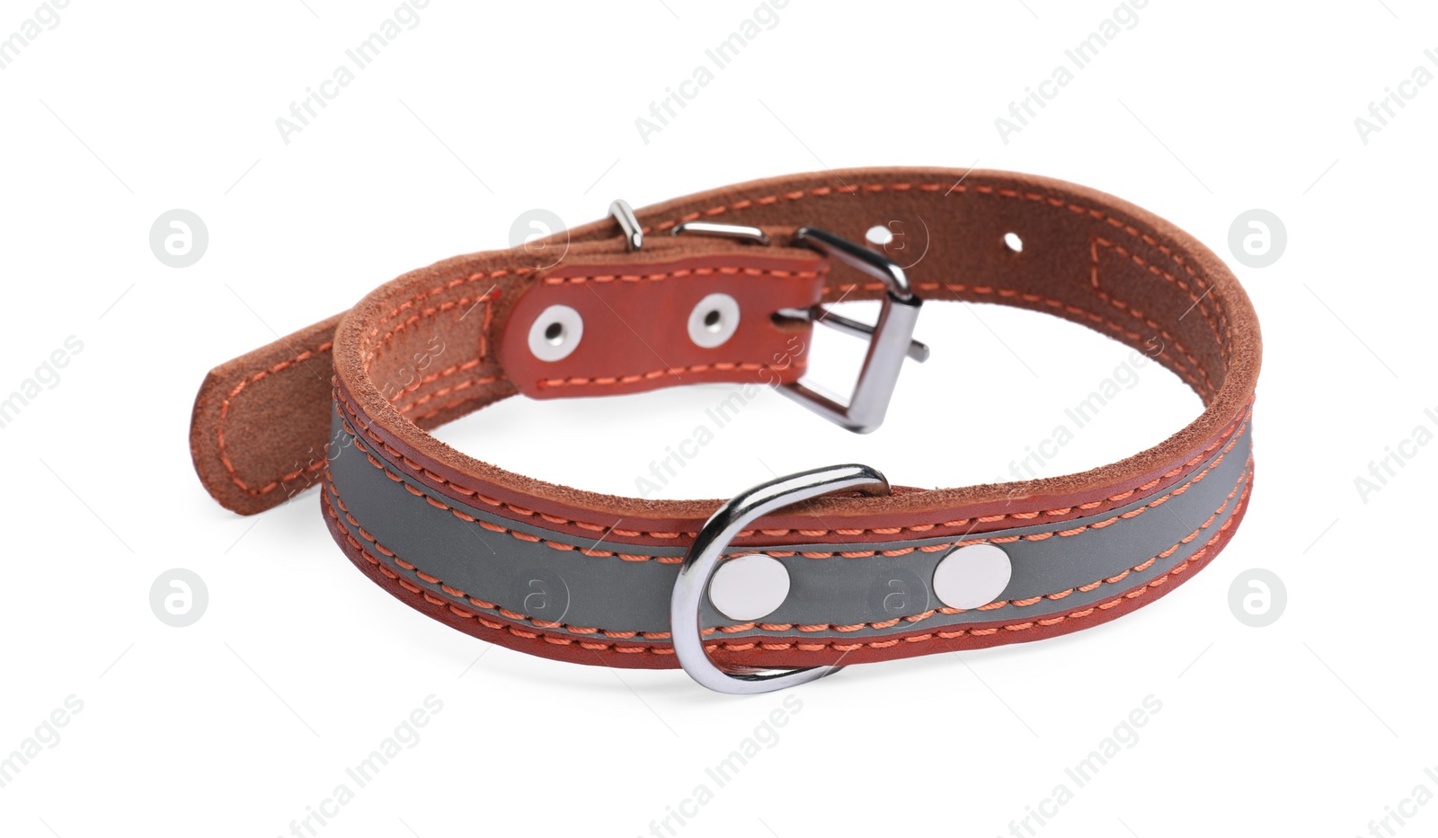 Photo of Brown leather dog collar isolated on white