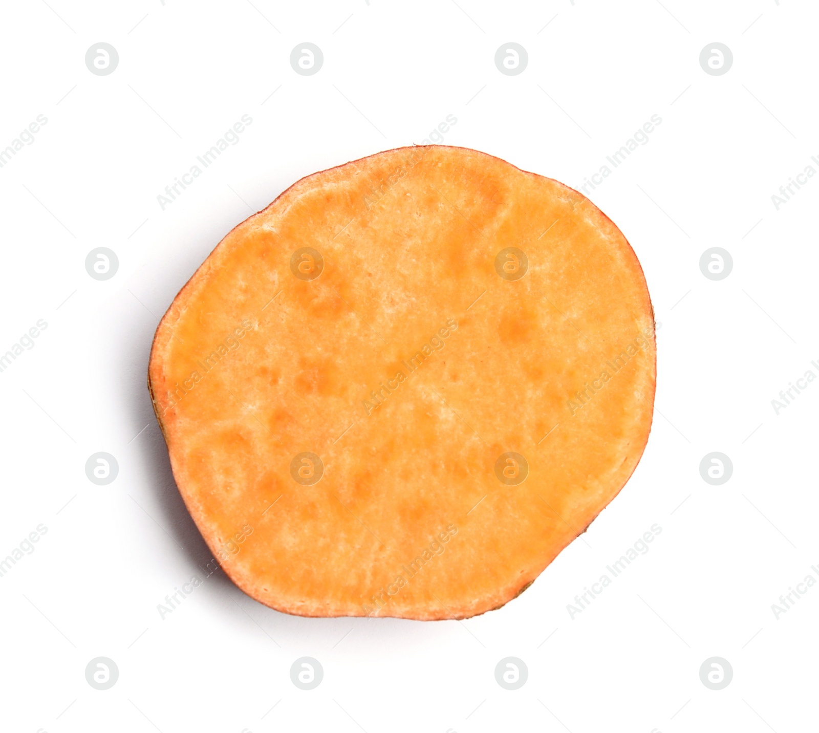 Photo of Slice of ripe sweet potato on white background, top view