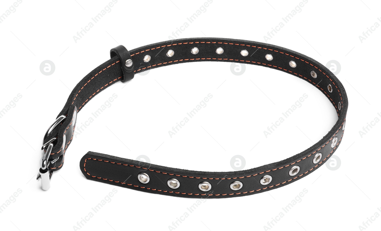 Photo of Black leather dog collar isolated on white